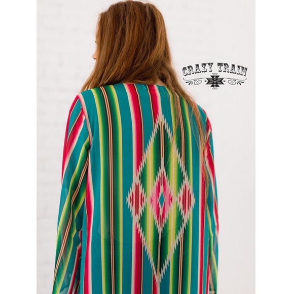 Crazy Train Serape Green Kimono S-3X - Picture 3 of 6